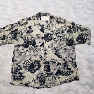 Vintage Maxx Shirt Mens Large Green Short Sleeve Button-Up Hawaiian Geo Beach